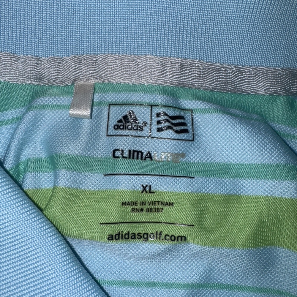 VTG Pinehurst Polo Shirt XL Green Blue Adidas Golf Stripes Performance CLIMALITE - Picture 7 of 8